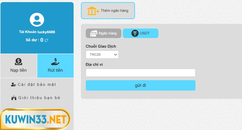 Cách rút tiền Kuwin qua ví điện tử USDT