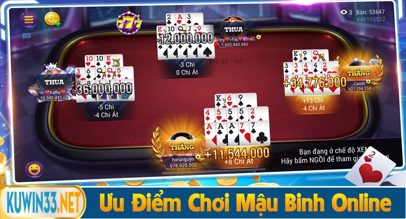 Những ưu điểm khi chơi game bài mậu binh online